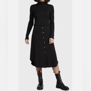 Theory Black Button-Front Midi Skirt